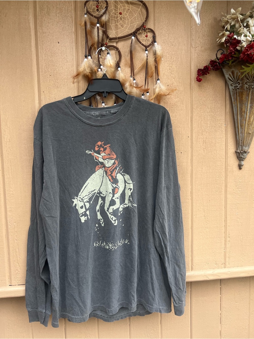 Washed Charcoal Long-Sleeve Graphic Tee - Western Rider